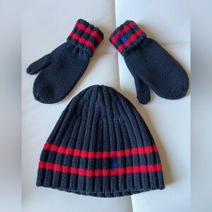Ralph Lauren Polo beanie and mittens set.